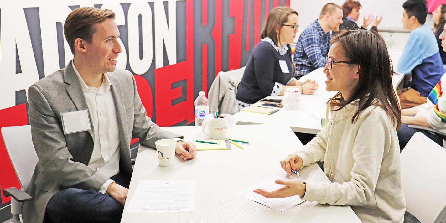Students discussing internships